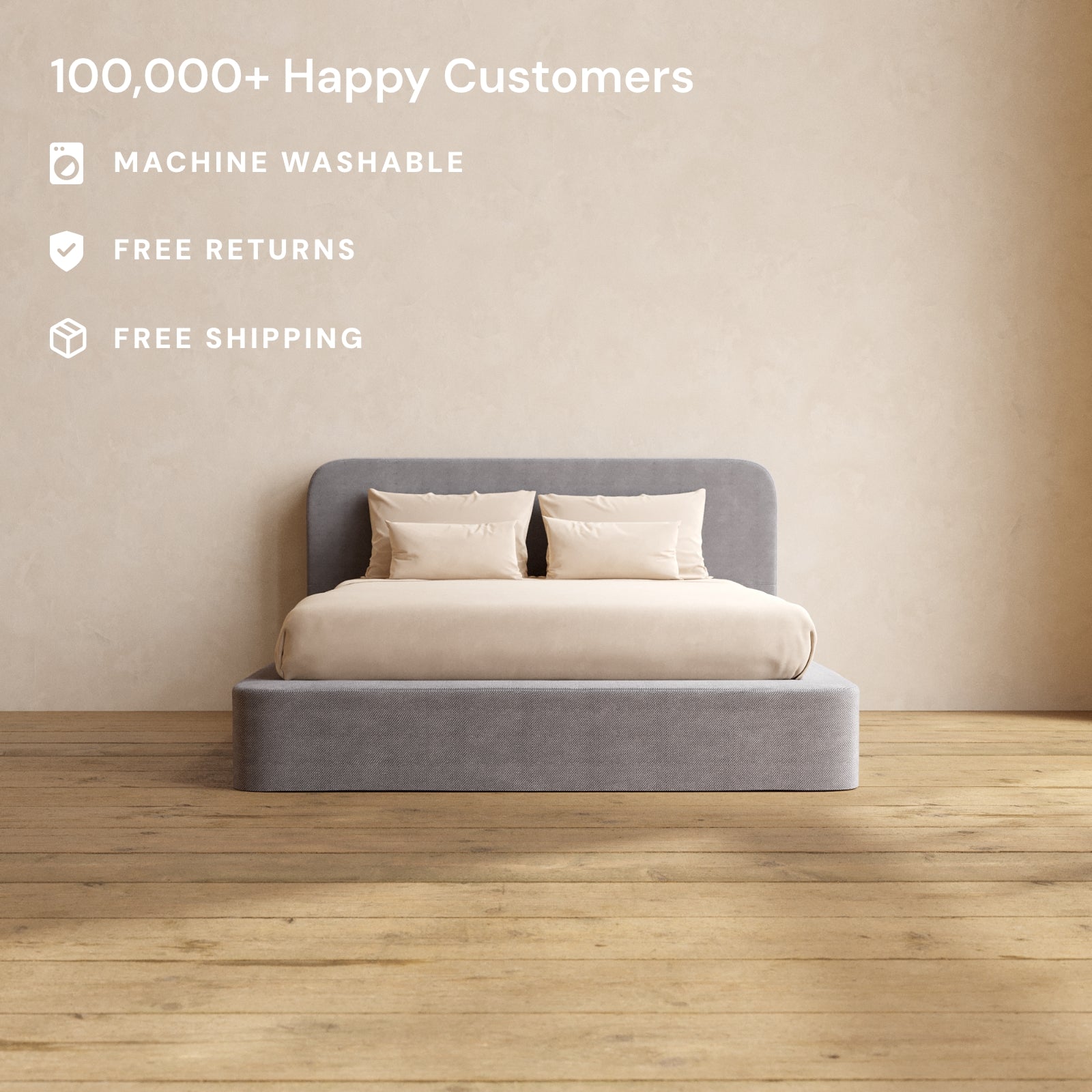 Slipcover Only Queen Upholstered Platform Bed Headboard Plush Weave in Ash