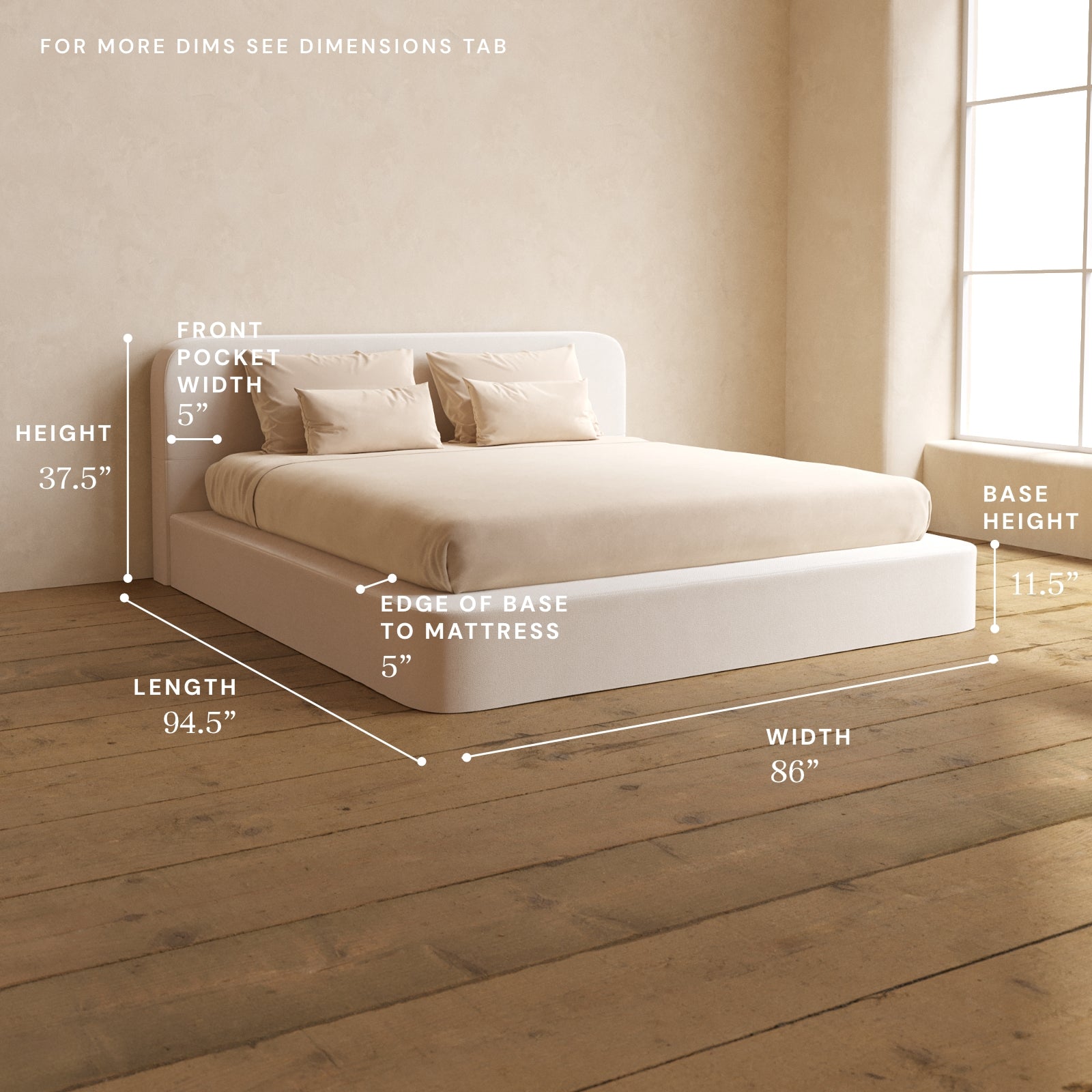 King Upholstered Platform Bed Headboard Plush Weave in Eggshell Anabei