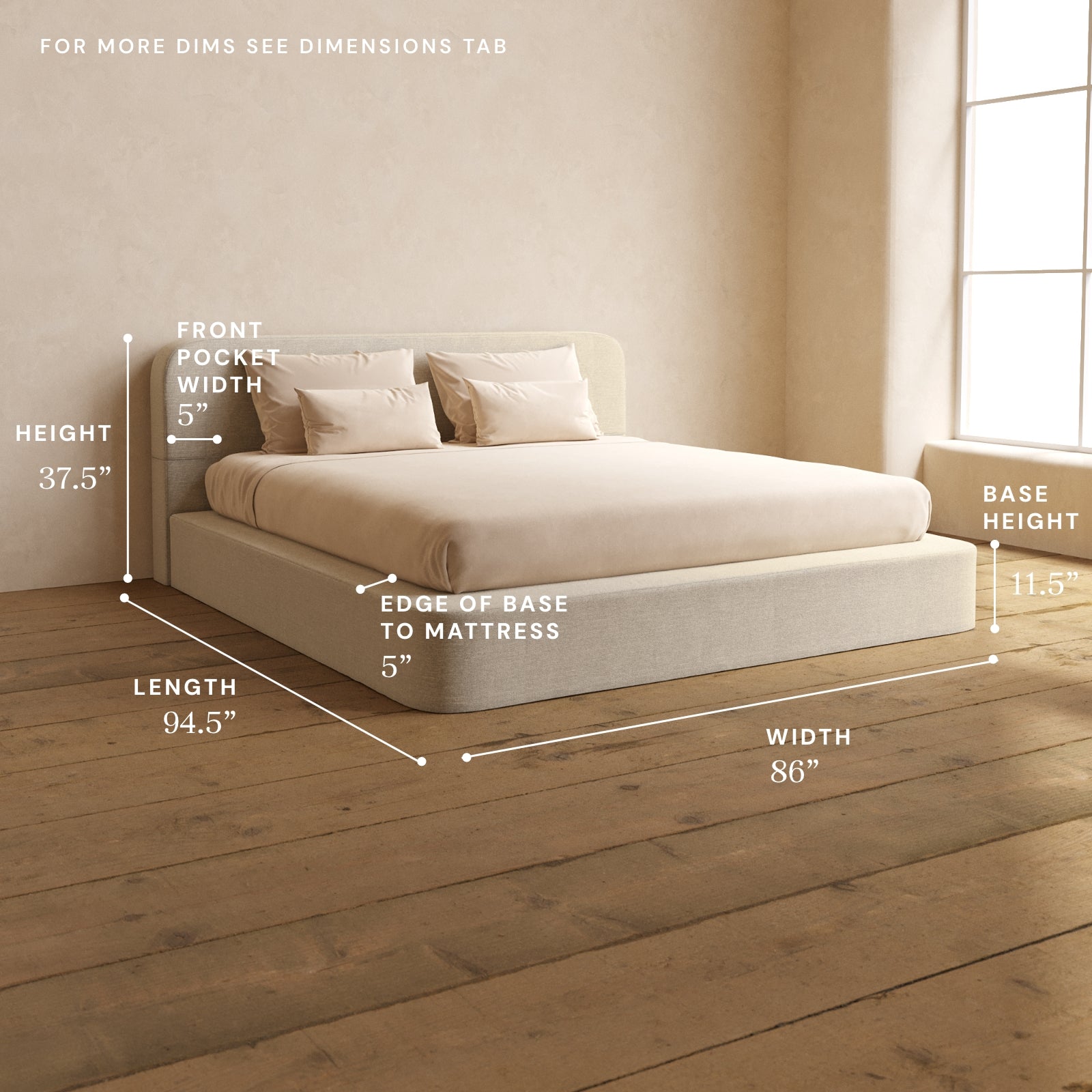 King Upholstered Platform Bed Headboard Blended Weave in Oat