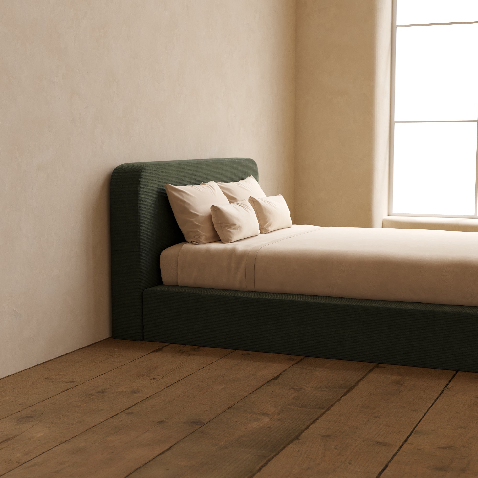 Queen Upholstered Platform Bed + Headboard | Luxe Corduroy