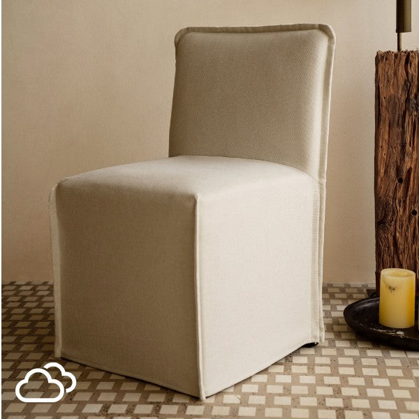 washable dining chair in eggshell fabric showcasing lasting comfort