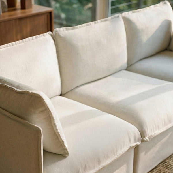 Three-seater sectional in Coco fabric featuring CertiPUR-US and OEKO-TEX certified foam and non-toxic upholstery materials.