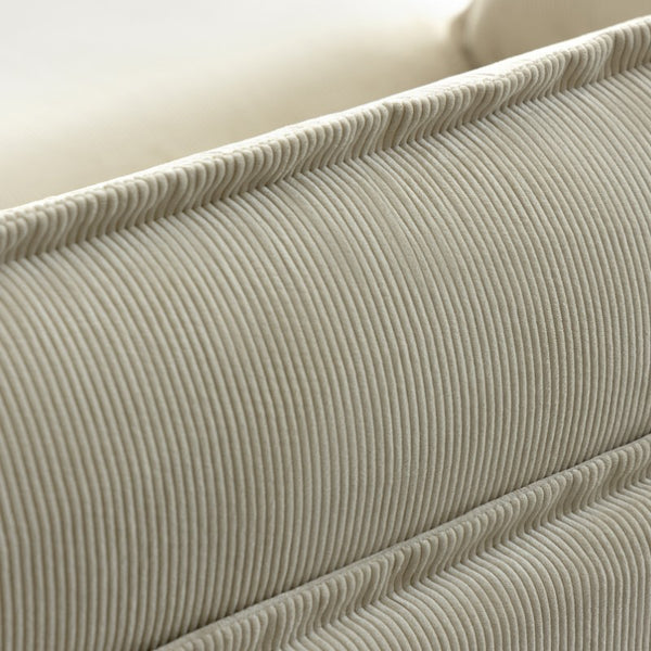 Close-up of Milk fabric back pillow highlighting sustainable materials and carbon-neutral shipping.
