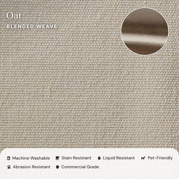 Close up view of fabric swatch blended weave in oat