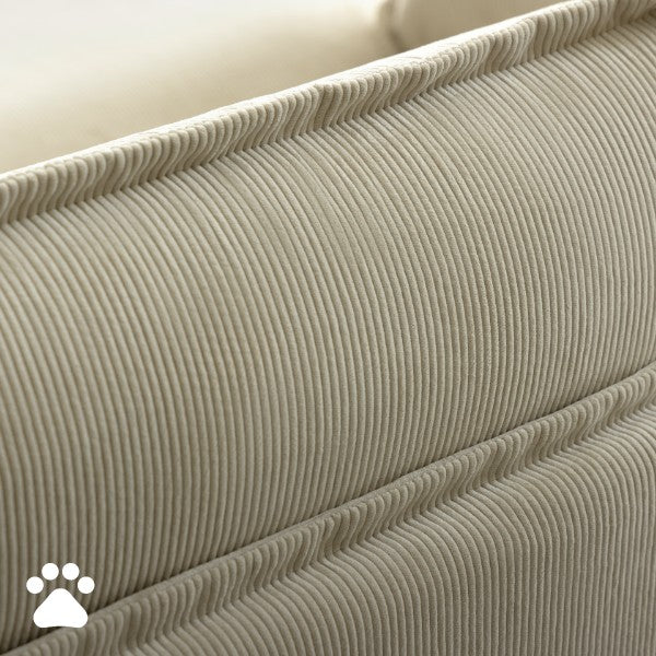 Close-up of Milk fabric back pillow highlighting pill resistant fabric.
