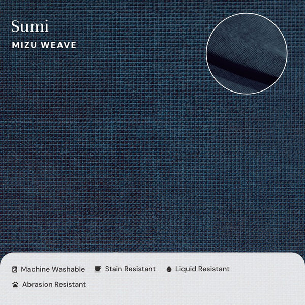 Close up view of fabric swatch mizu weave in sumi