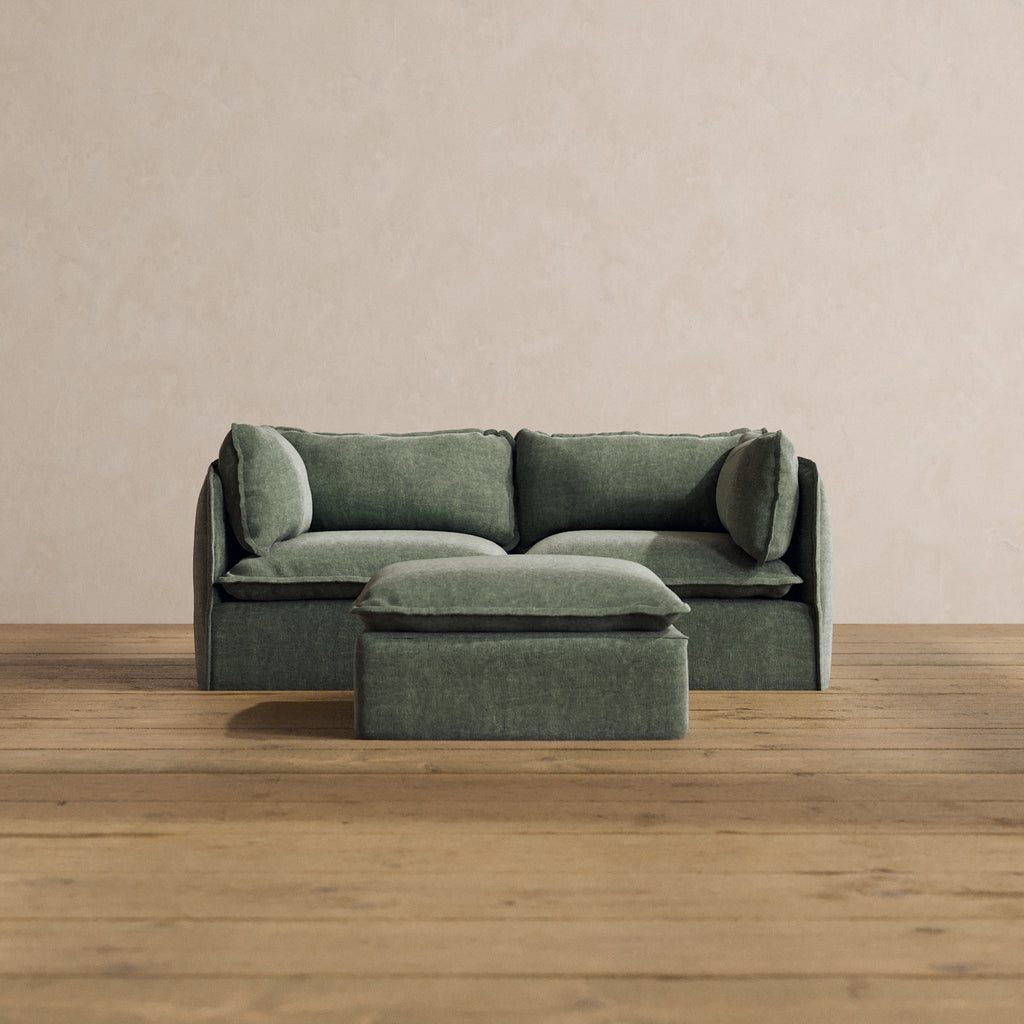 Anabei | Modular Washable 2-Seater + Ottoman in Willow | Deluxe+ Seat | Cloud Pillow