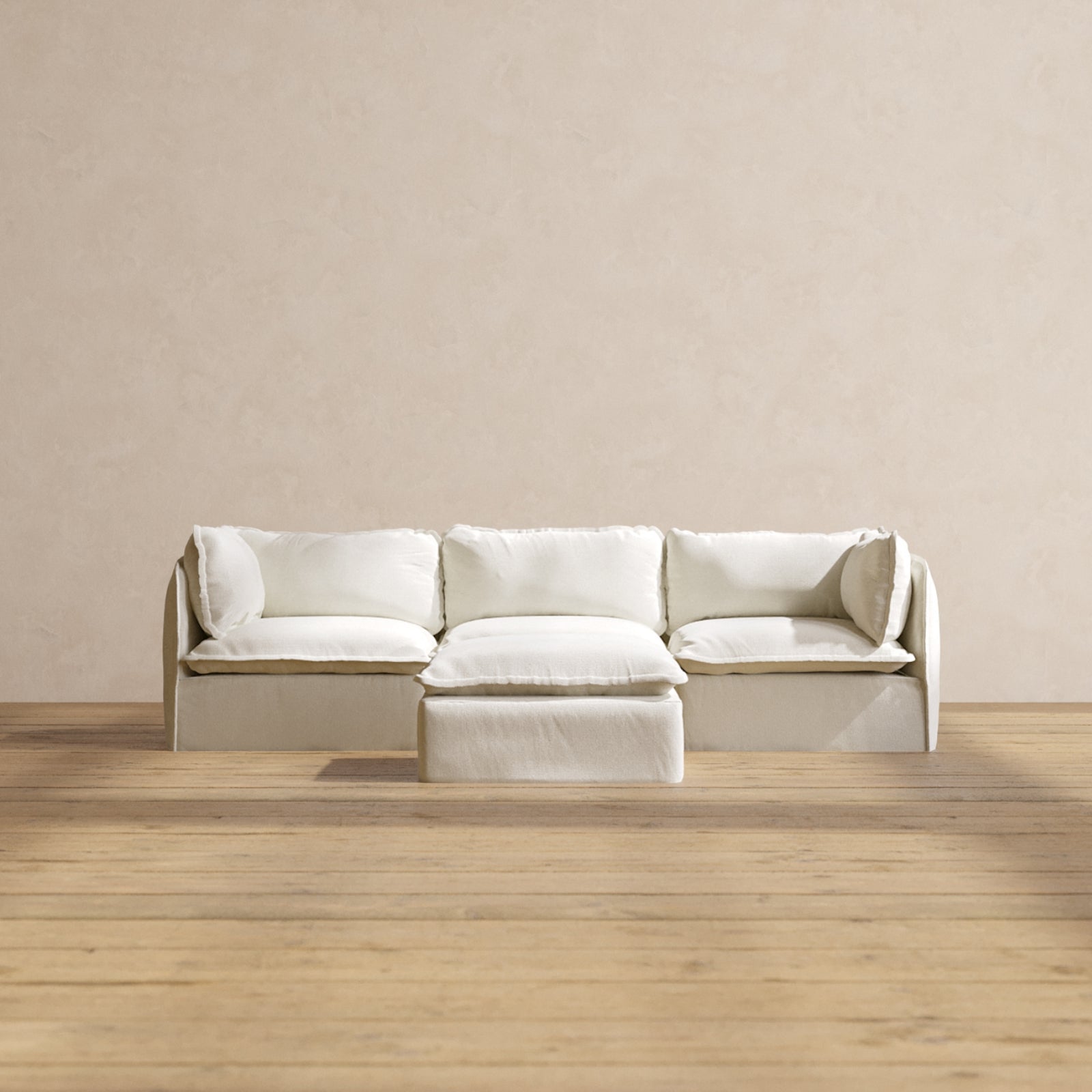 Modular Washable 3-Seater + Ottoman in Eggshell | Memorix+ Seat | Contour Pillow