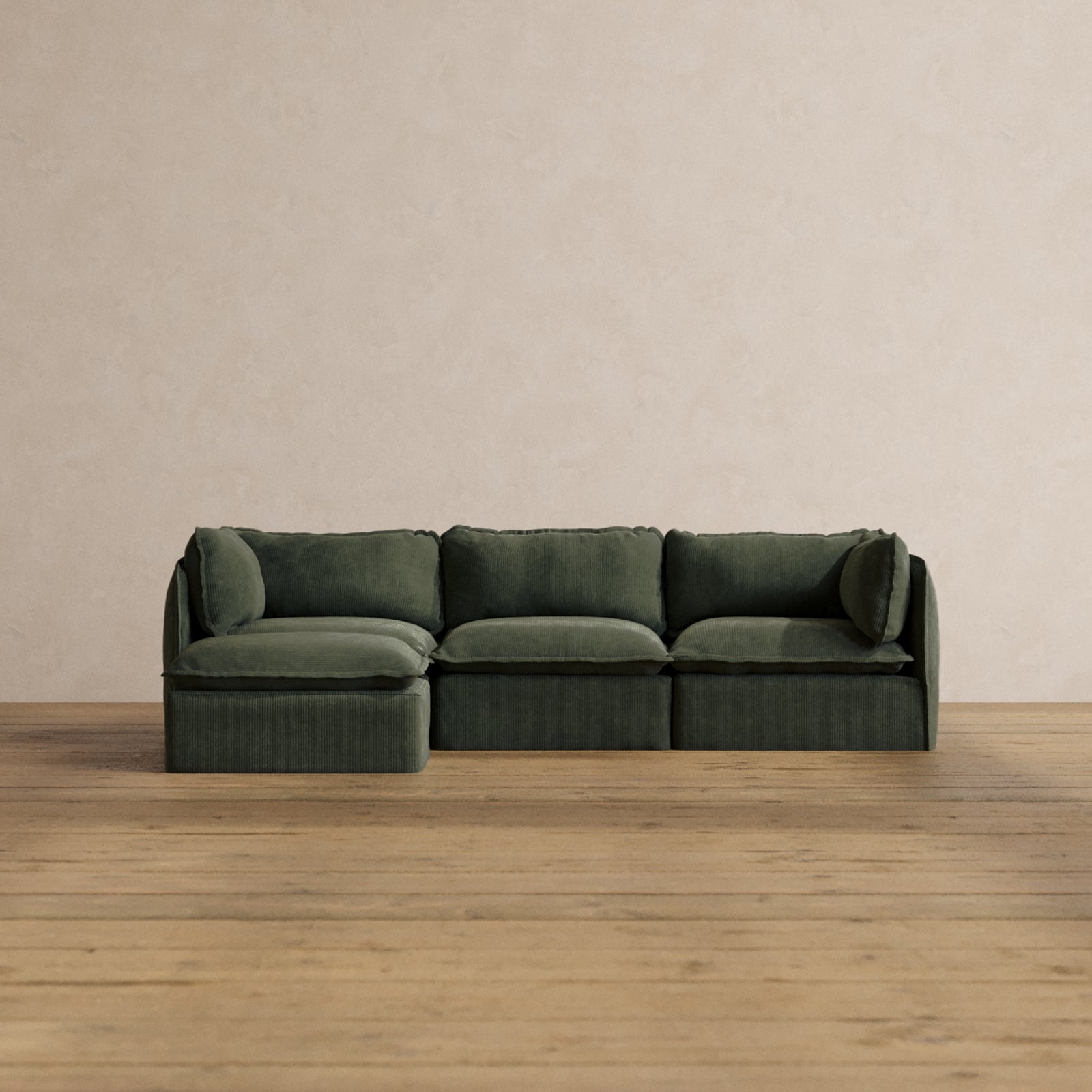 Modular Washable 3-Seater Sectional in Olivine | Deluxe+ Seat | Cloud Pillow