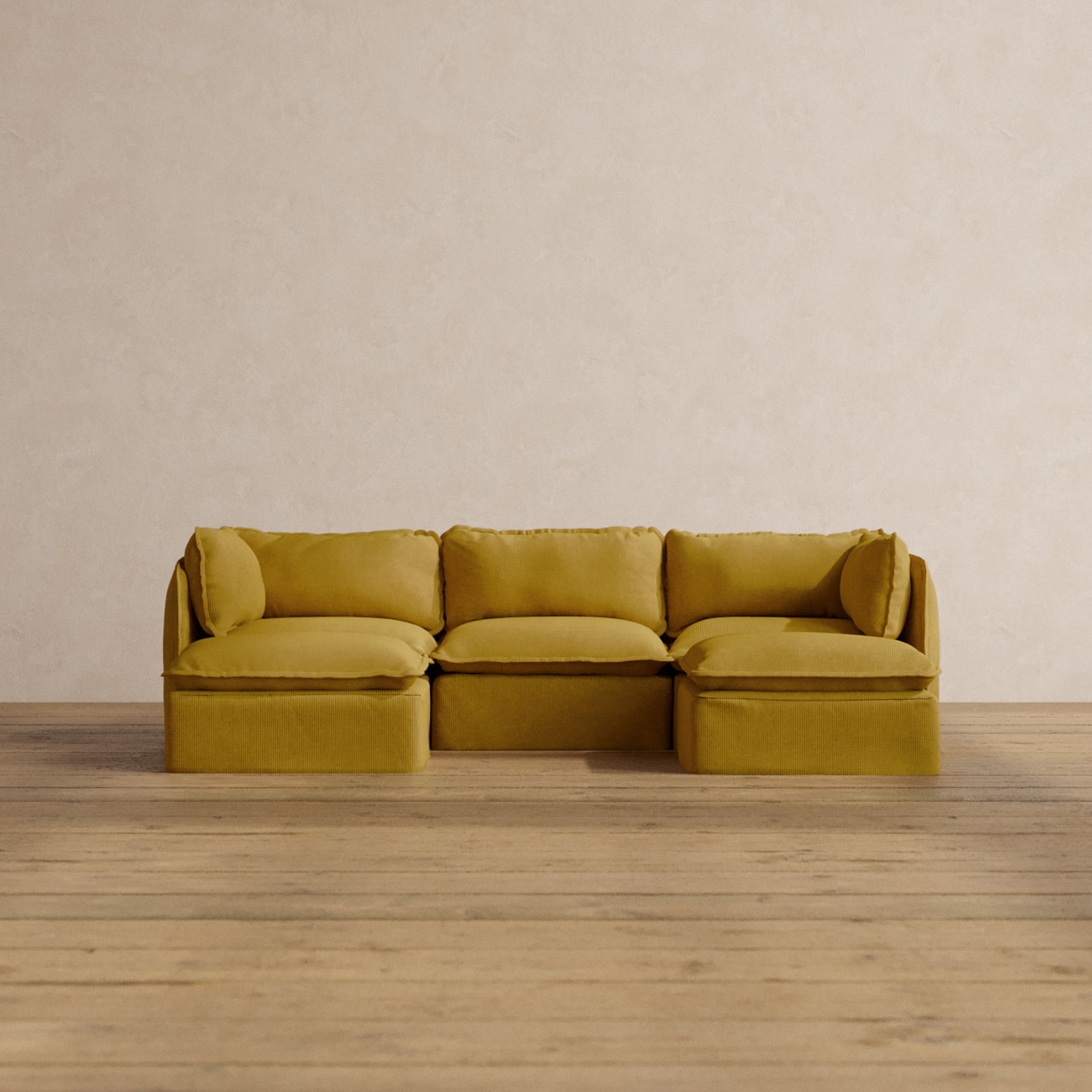 Modular Washable 3-Seater U-Sectional in Kiiro | Memorix+ Seat | Contour Pillow