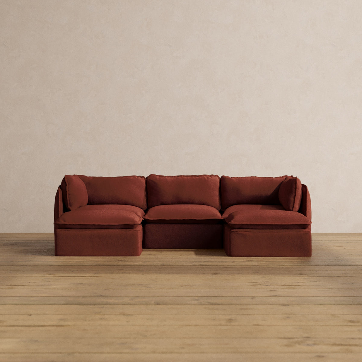 Modular Washable 3-Seater U-Sectional in Rust | Deluxe+ Seat | Cloud P ...