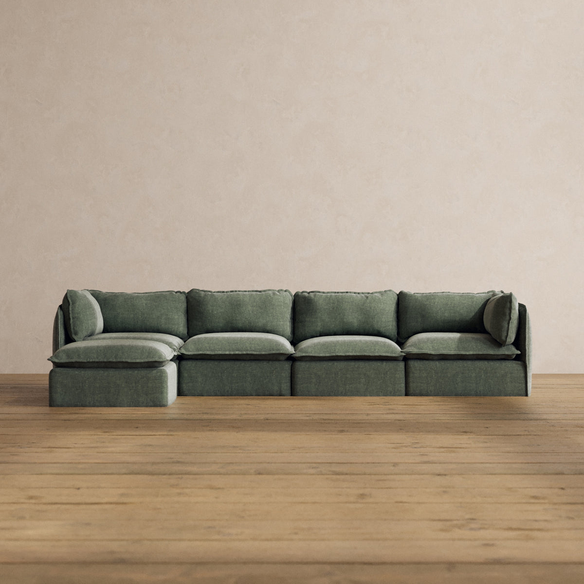 Modular Washable 4-Seater Sectional in Willow | Deluxe+ Seat | Cloud P