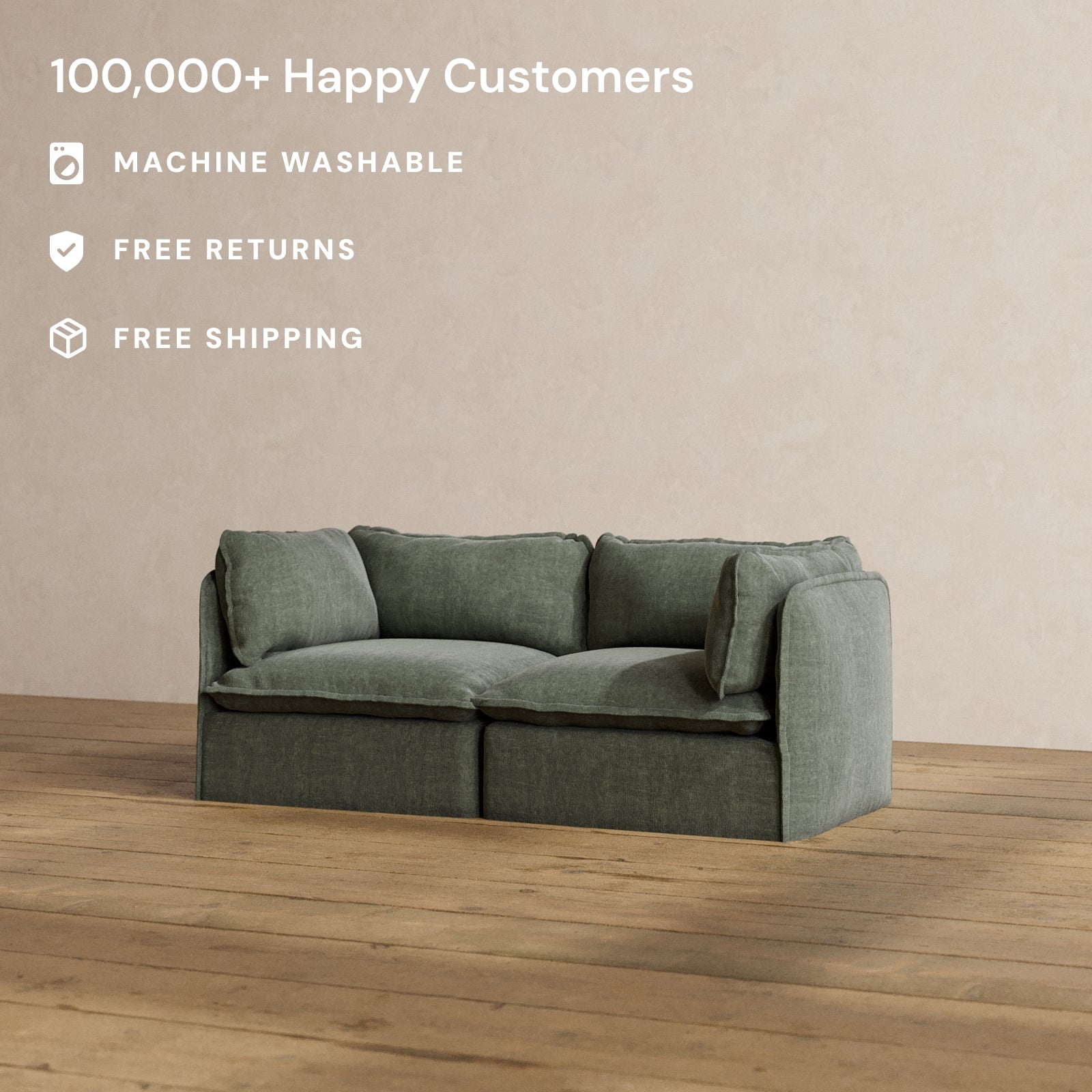 Modular Washable 2-Seater in Willow | Deluxe+ Seat | Cloud