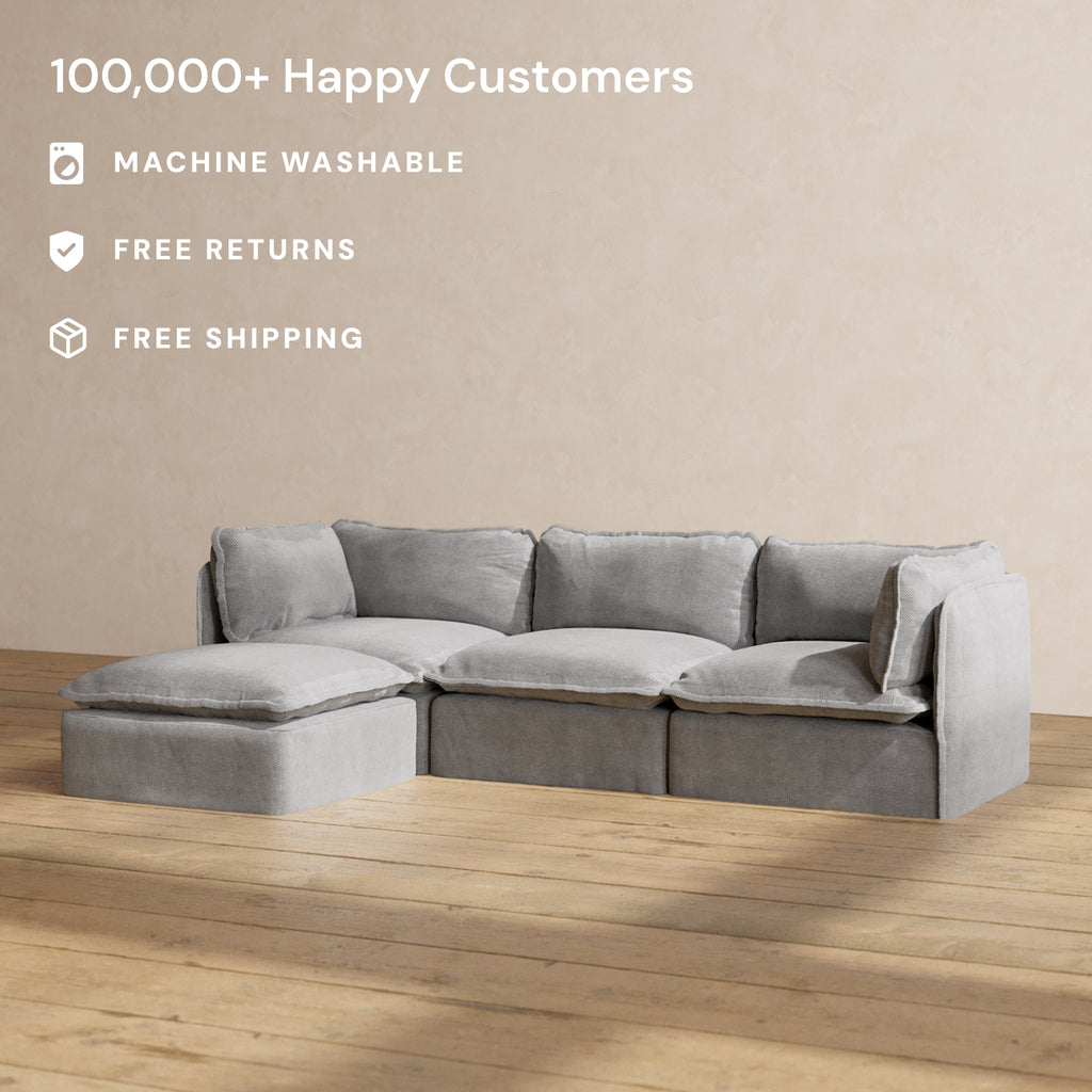 Modular Washable 3-Seater Sectional in Ash | Deluxe+ Seat | Cloud Pill – Anabei