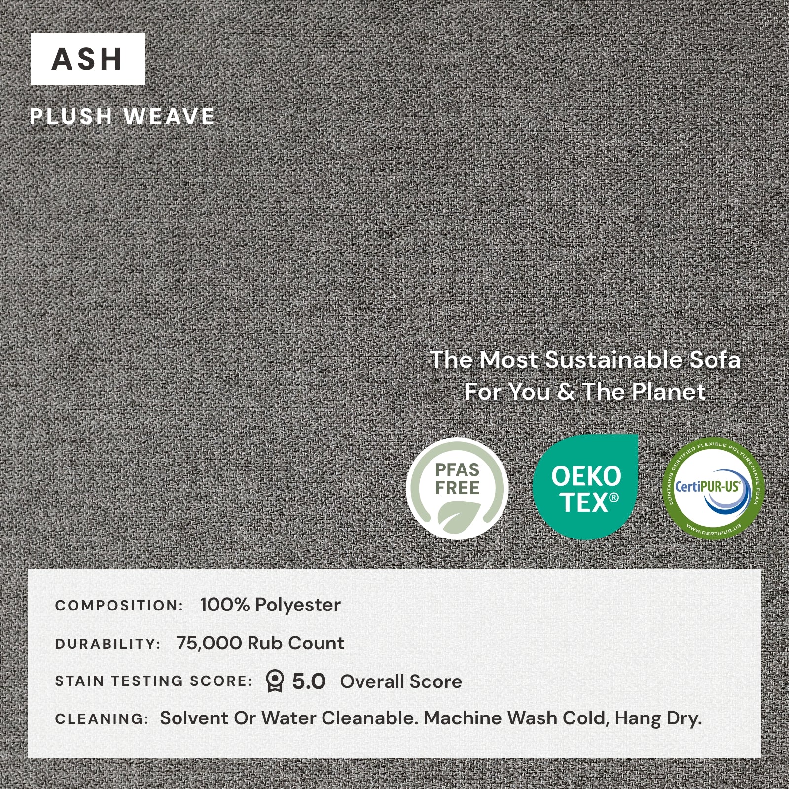 A.S.H ノンスリープクッション Modular Washable 3-Seater in Ash | Deluxe+ Seat | Cloud Pillow