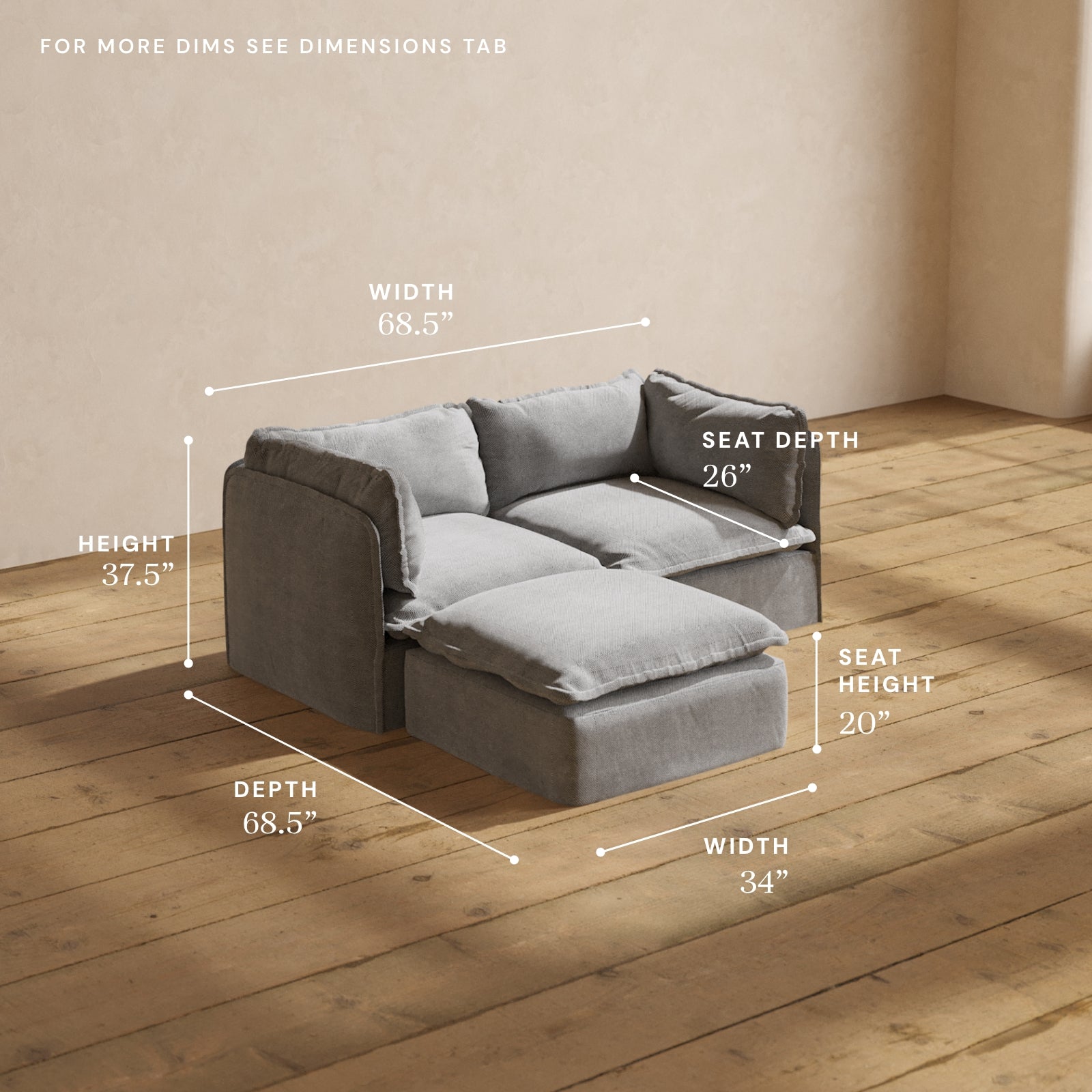 Modular Washable 2-Seater Sectional in Ash | Memorix+ Seat