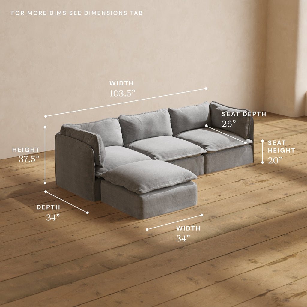 Modular Washable 3-Seater Sectional in Ash | Deluxe+ Seat | Cloud Pill – Anabei