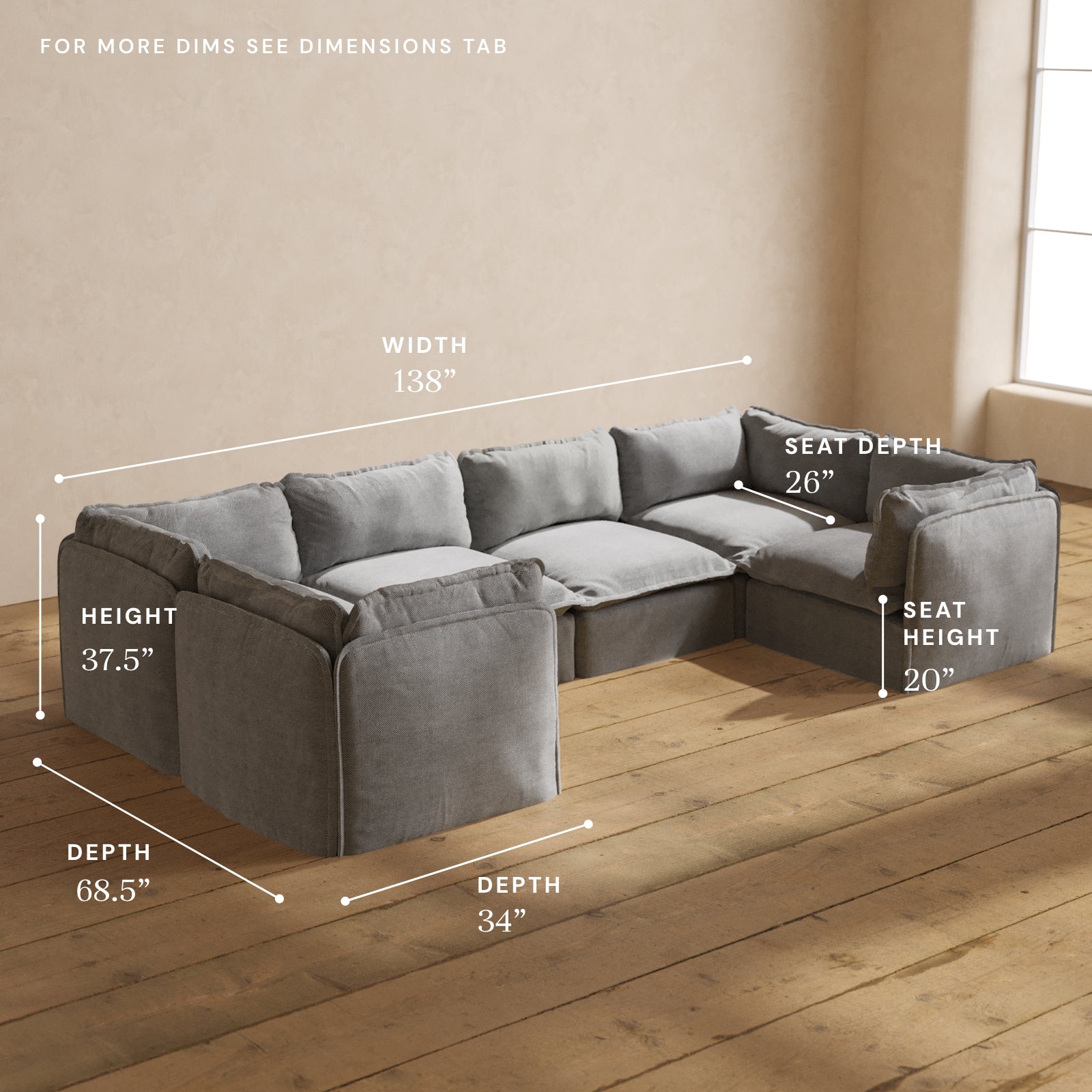 Modular Washable 6-Seater U-Sectional in Ash | Memorix+ Seat