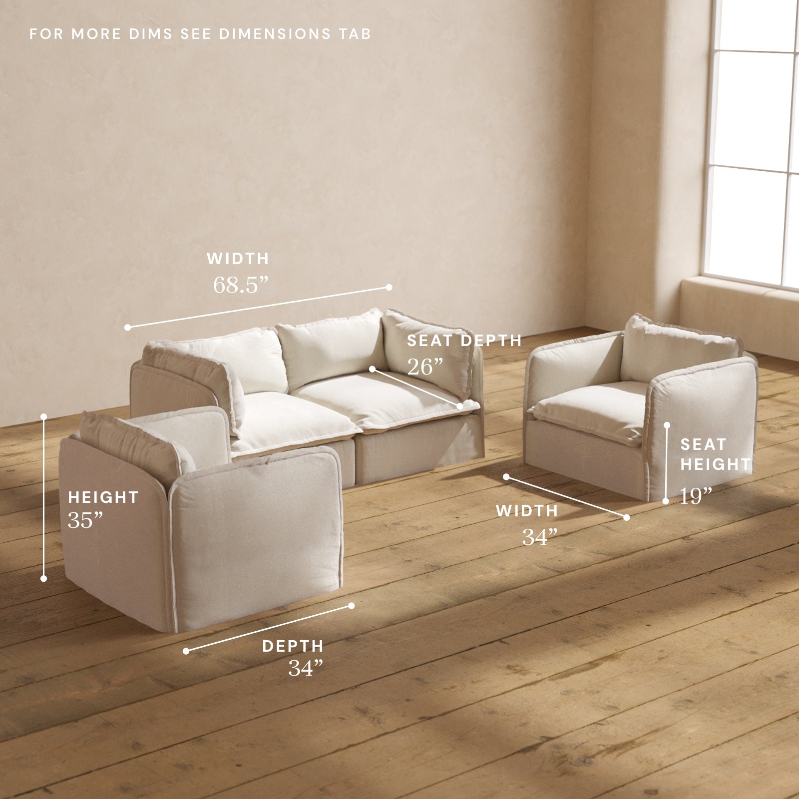 Modular Performance 2-Seater Sofa + Armchair Set in Flour | Relaxed Bl –  Anabei