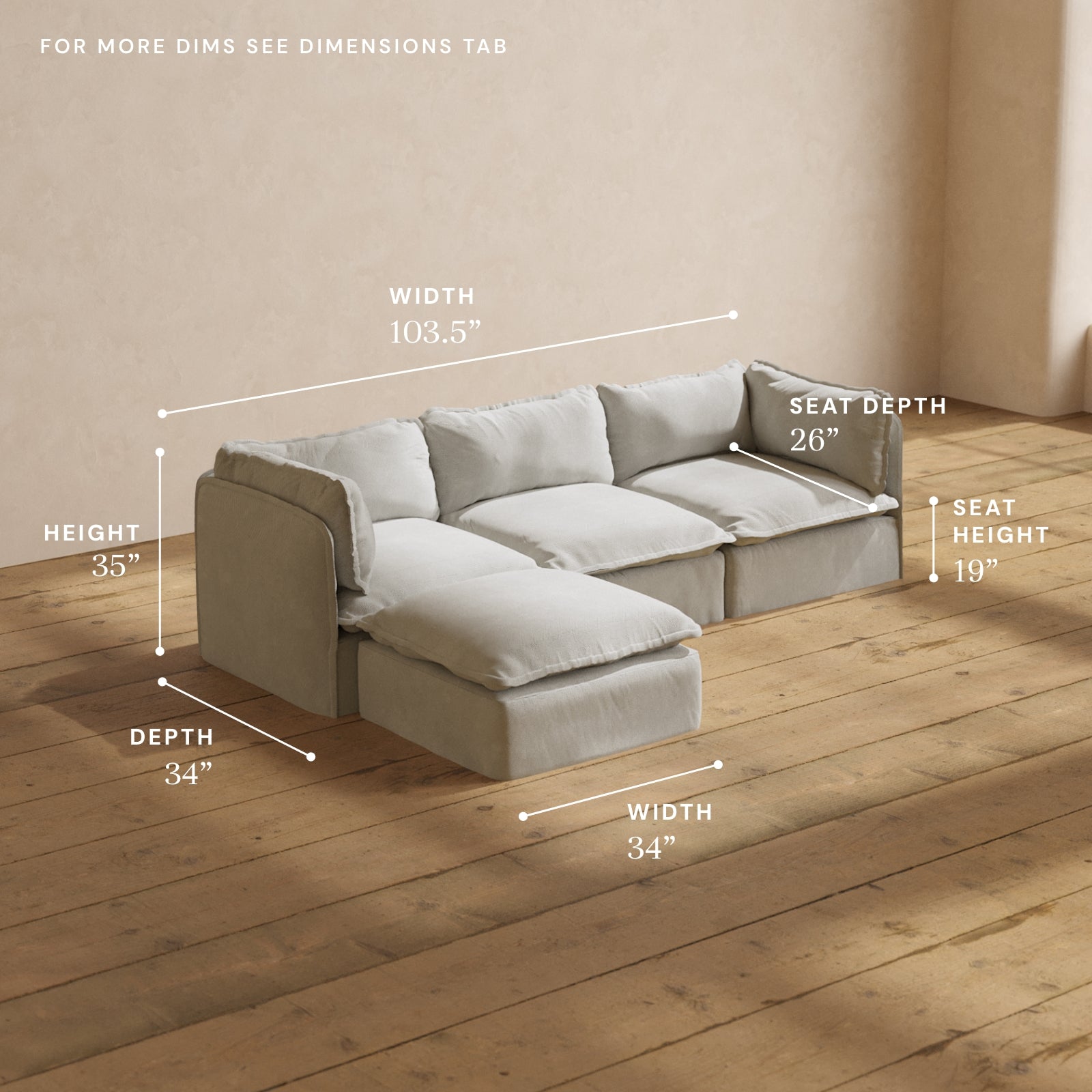 Modular Performance 3-Seater Sectional in Cloud | Relaxed